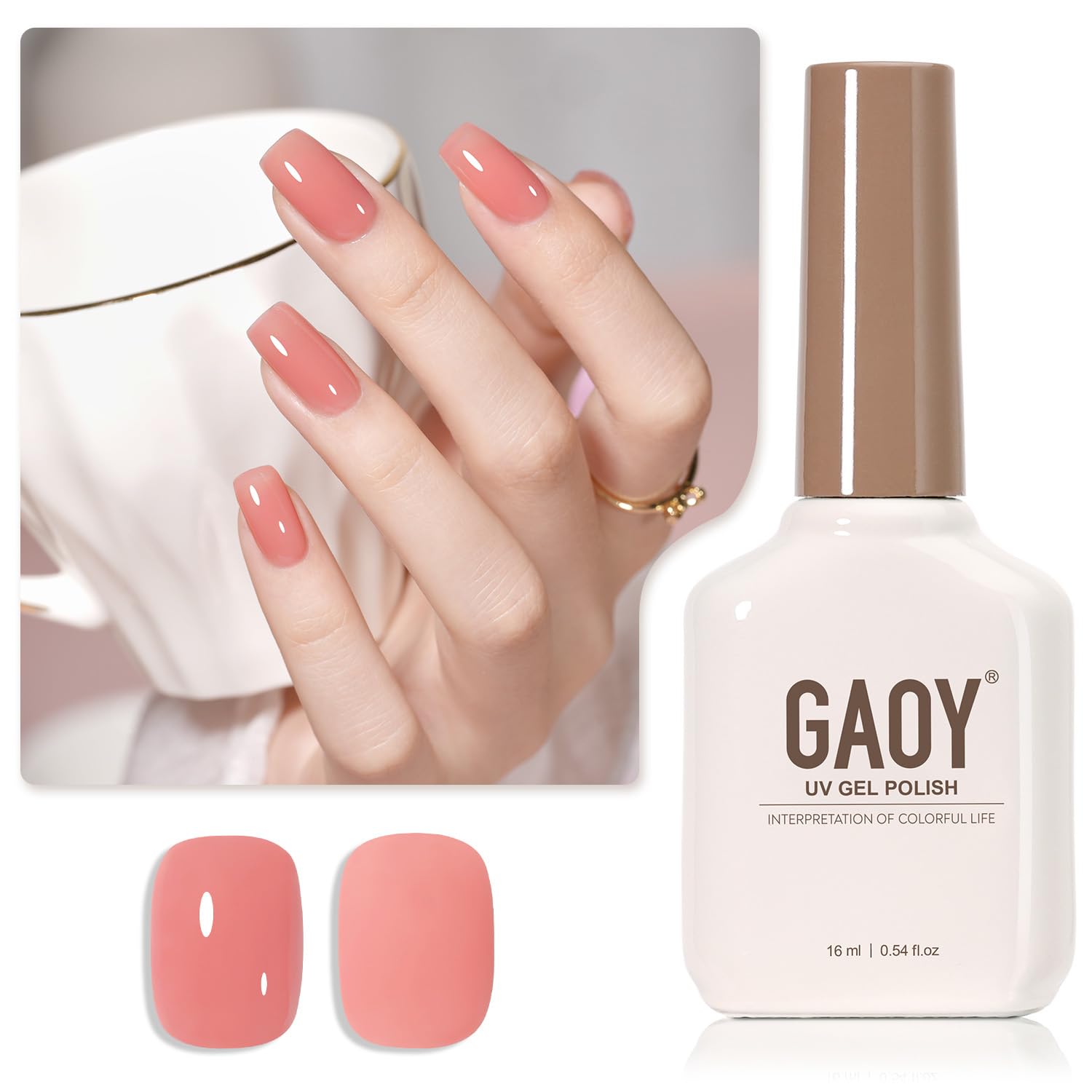 GAOY Jelly Nude Gel Nail Polish, 16ml Sheer Pink Translucent Gel Polish, UV Light Cure for Nail Art DIY, 1712 Grapefruit Juice