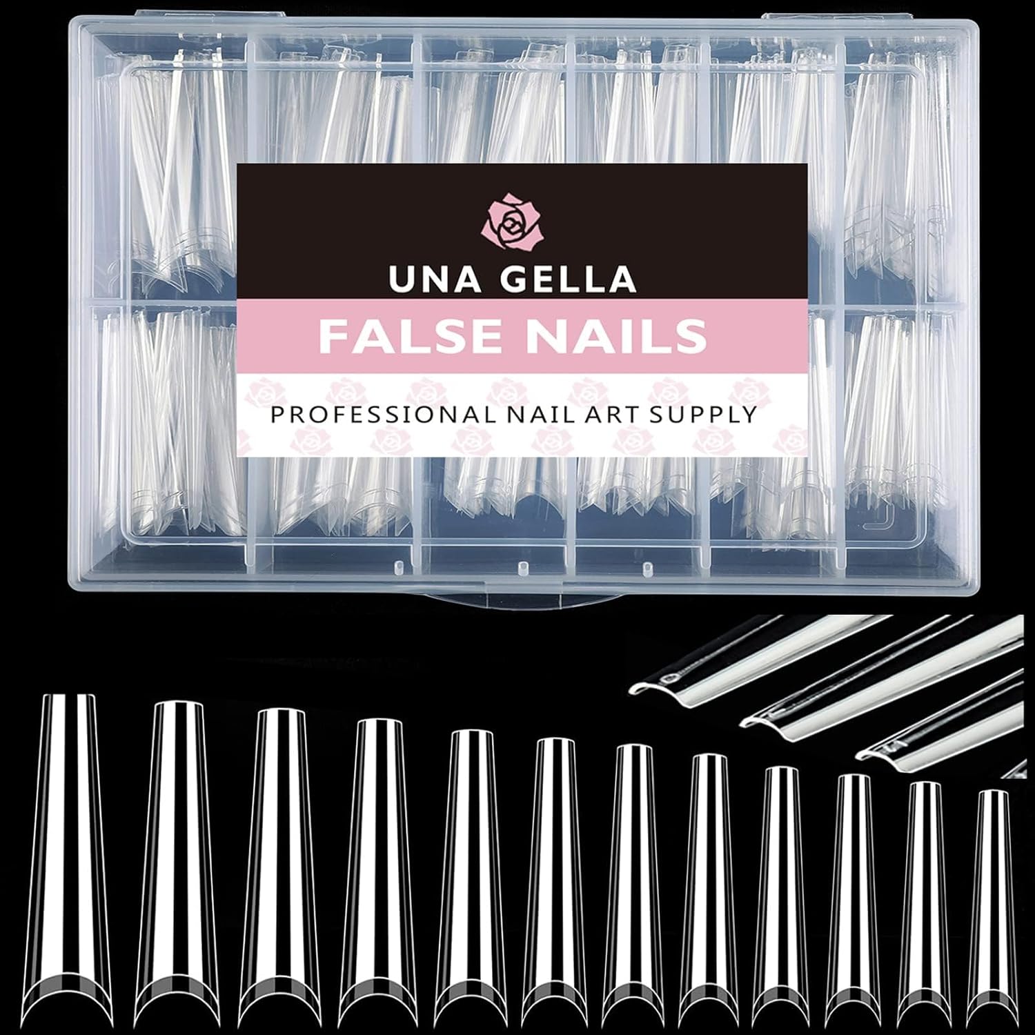 UNA GELLA Extra Long Coffin Nail Tips No C Curve 504PCS XXL Coffin Nails Half Cover Long Coffin Gel X Nails Tips Clear Fake False Nails Long Gel Extensions for Nail Art Salon Home DIY No Need File