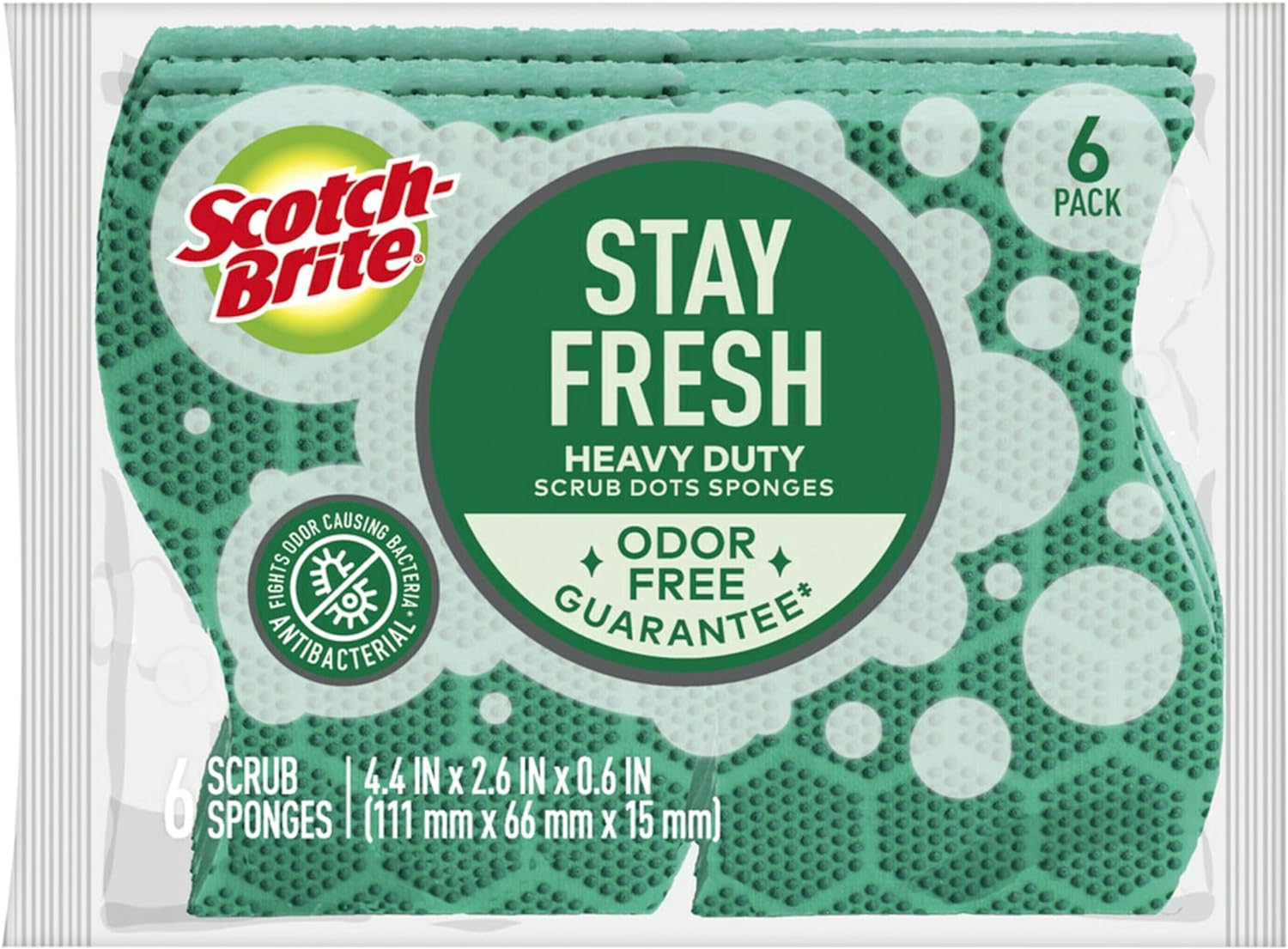 Scotch-Brite Scrub Dots Heavy Duty Sponge, Powerful Scrubbing, Rinses Clean, For Washing Dishes and Cleaning Kitchen, 6 Scrub Sponges