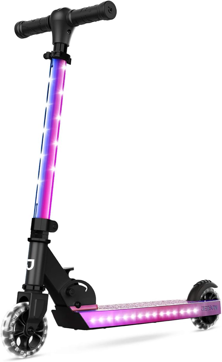 Jetson Scooters - Jupiter Kick Scooter - Collapsible Portable Kids Push Scooter - Lightweight Folding Design with High Visibility RGB Light Up LEDs on Stem, Wheels, and Deck