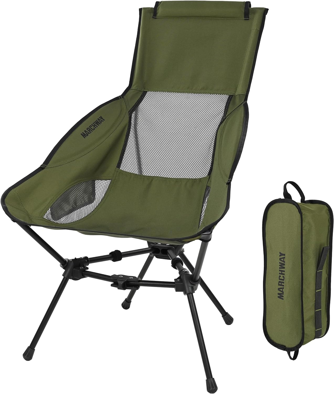 MARCHWAY Lightweight Folding High Back Camping Chair with Head Support, Stable Portable Compact for Outdoor Camp, Travel, Beach, Picnic, Festival, Hiking, Backpacking (Green)