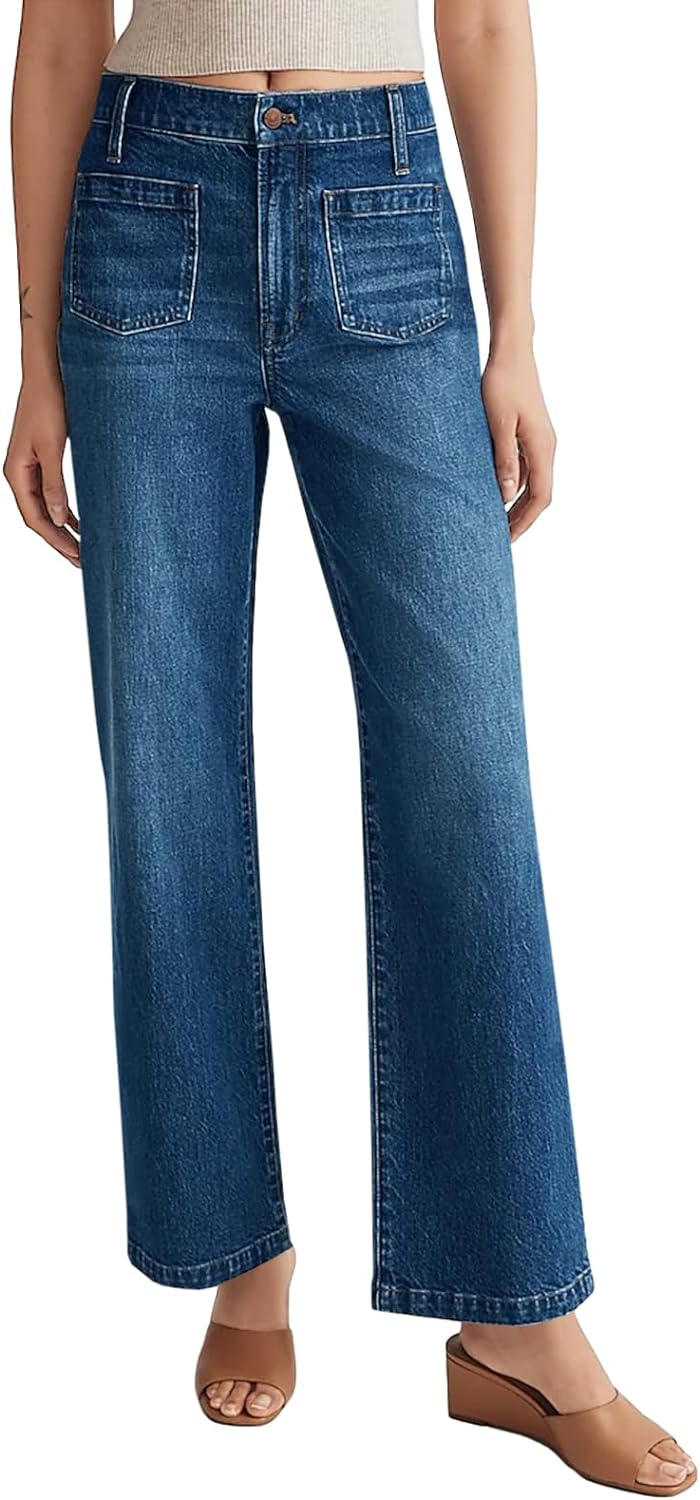 Cicy Bell Women's High Waisted Baggy Jeans Wide Leg Stretch Vintage Denim Pants with Front Pockets