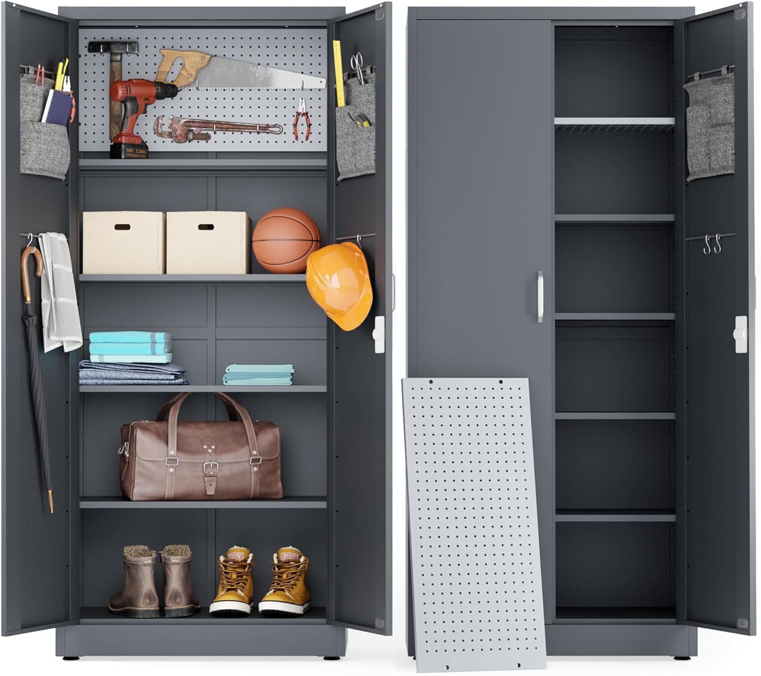 Locking Metal Storage Cabinet | Garage Storage Cabinet with Doors | 71 Lockable Tool Cabinet | Metal Cabinets for Home Office (Dark Gray)