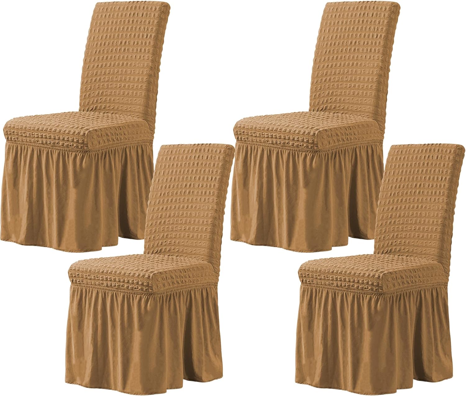 CHUN YI Dining Chair Covers Set of 4, Universal Stretch Dining Room Chair Covers with Skirt, Removable Parsons Chair Slipcover for Kitchen Wedding Party Banquet (Almond)