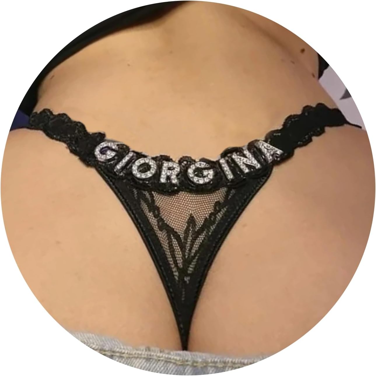 Personalized Name Underwear for Women Custom Lace G String Thongs with Crystal Letter Sexy Low Waist T Back Panties