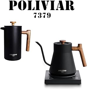 Poliviar 34 oz French Press Coffee Maker & Electric Gooseneck 34oz Pour Over Coffee Kettle Combo Package, Food Grade Stainless Steel for Good Coffe and Tea