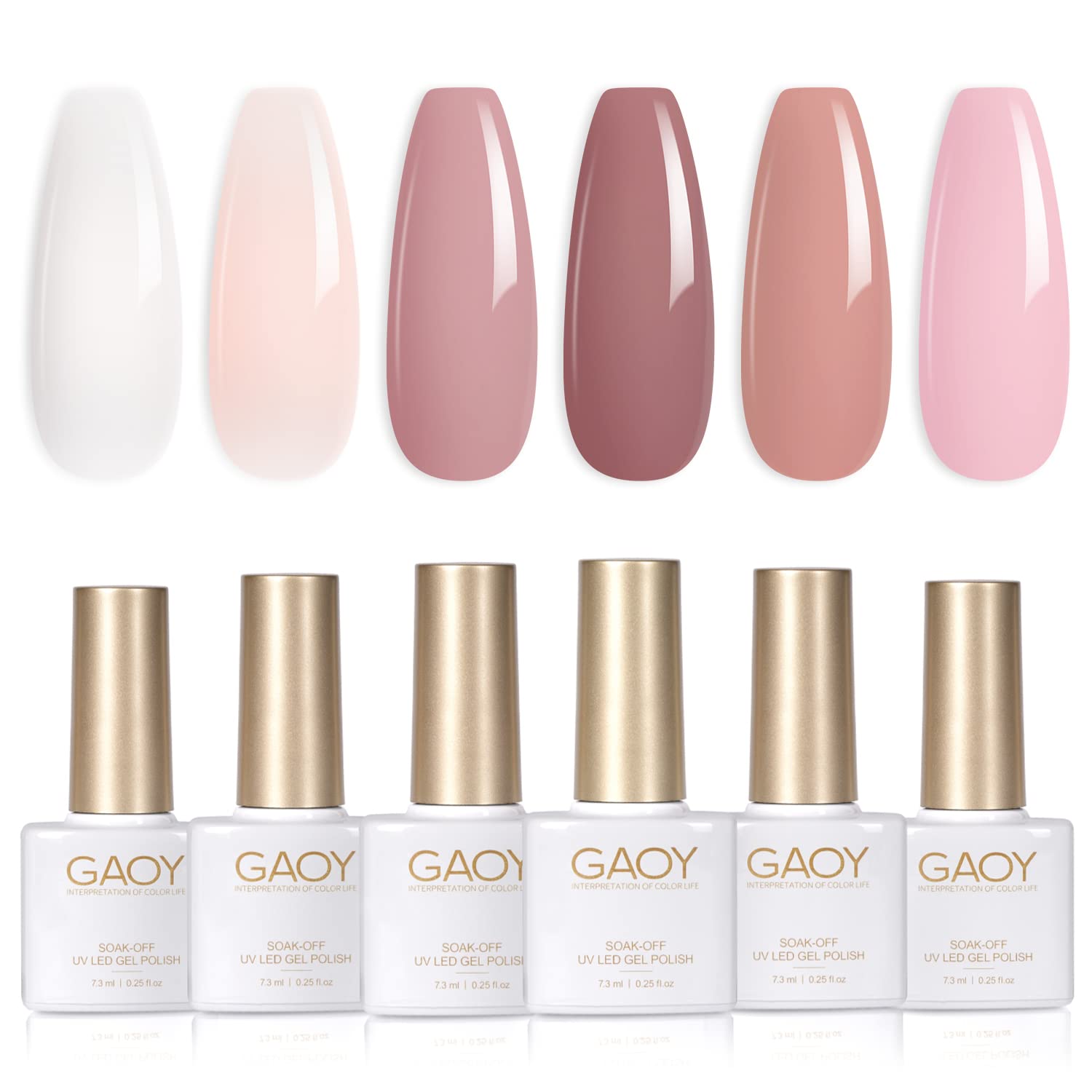 GAOY Pink Nude Gel Nail Polish Set, 6 Neutral Colors Gel Nail Kit for Nail Art DIY Manicure and Pedicure at Home