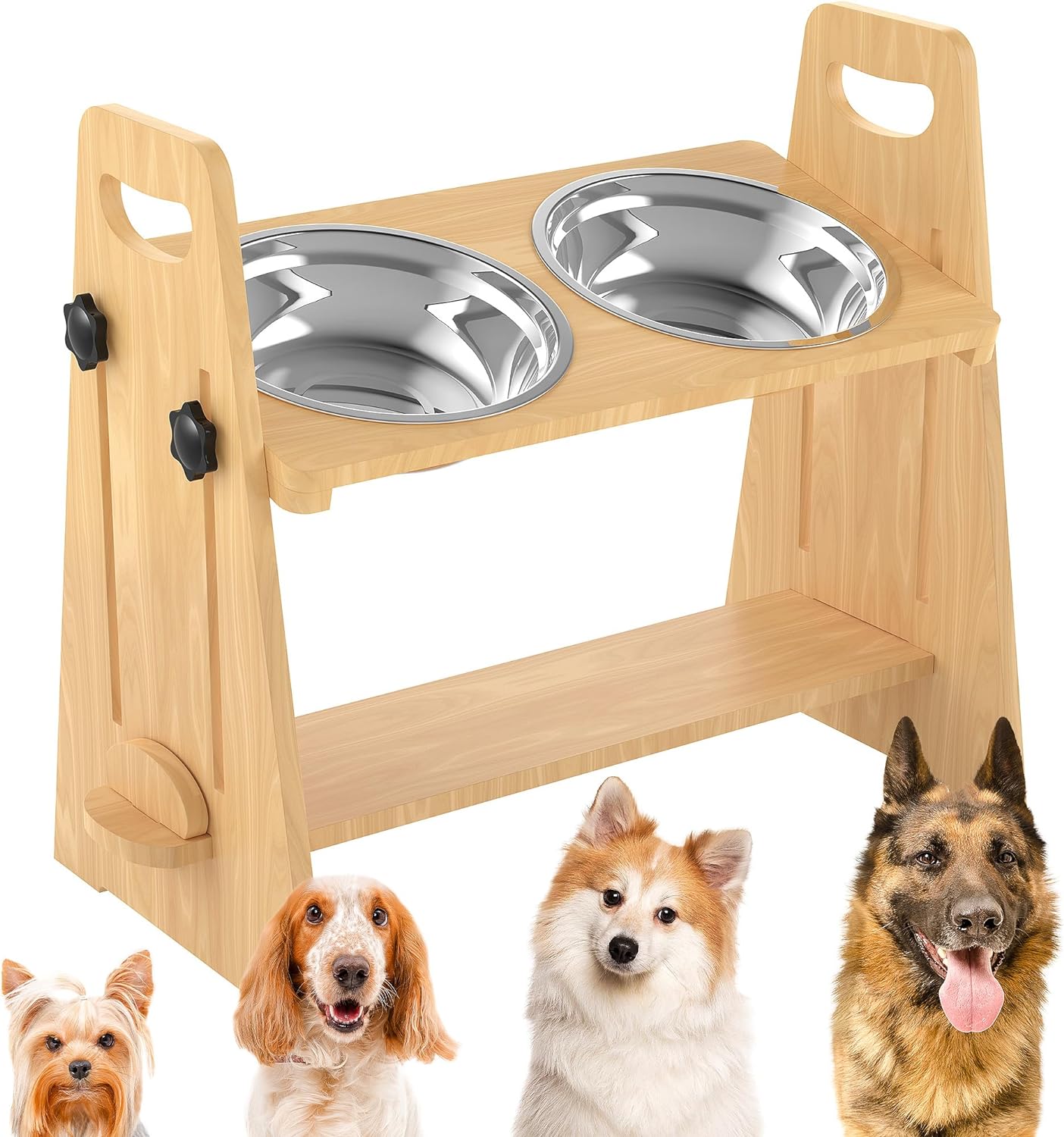 VTONCE Elevated Dog Bowls Raised Dog Bowl for Small, Medium & Large Dogs - Durable Wooden Dog Bowl Stand with 2 Stainless Steel Bowls - Adjustable Arbitrary 3.75"-11.65" Height & 0-18°Tilted Angle