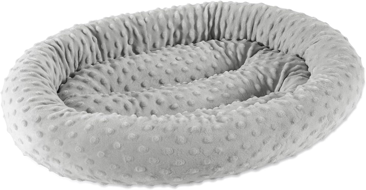 EMME Cat Bed & Small Dog Bed Round Pet Beds for Indoor Puppies and Kittens with Relaxing Dotted Surface All Season Soft Pet Supplies (Grey, Small)