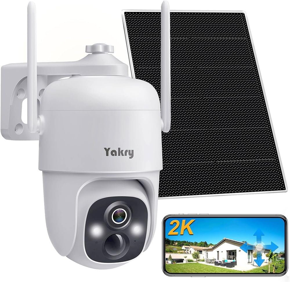 Yakry Security Cameras Wireless Outdoor WiFi 5W Solar Battery Powered 2K 3MP Solar Security Camera with 365 Days Continuous Power Supply C3