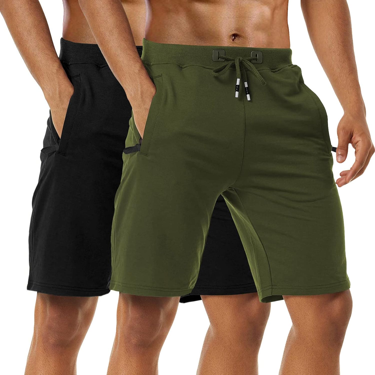 Boyzn Men' Athletic Shorts Comfortable Cotton Workout Shorts Elastic Waist Running Shorts with Zipper Pockets