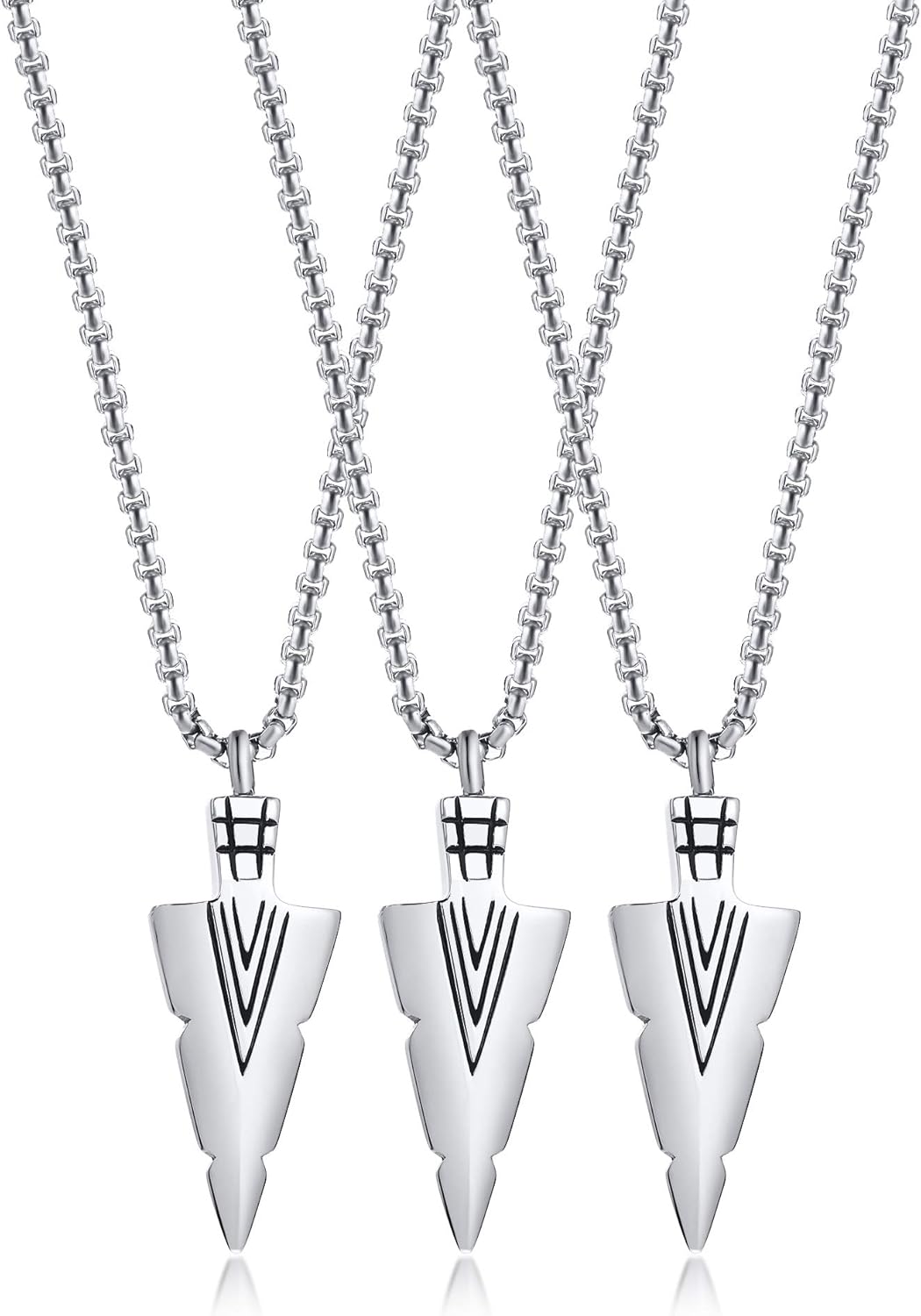 MEALGUET 1-5 Pcs Men' Arrowhead Cremation Urn Pendant Openable Container Ashes Holder Necklace Stainless Steel Jewelry Spear Point Arrowhead Pendant Necklace for Mens Boys Cool with Chain