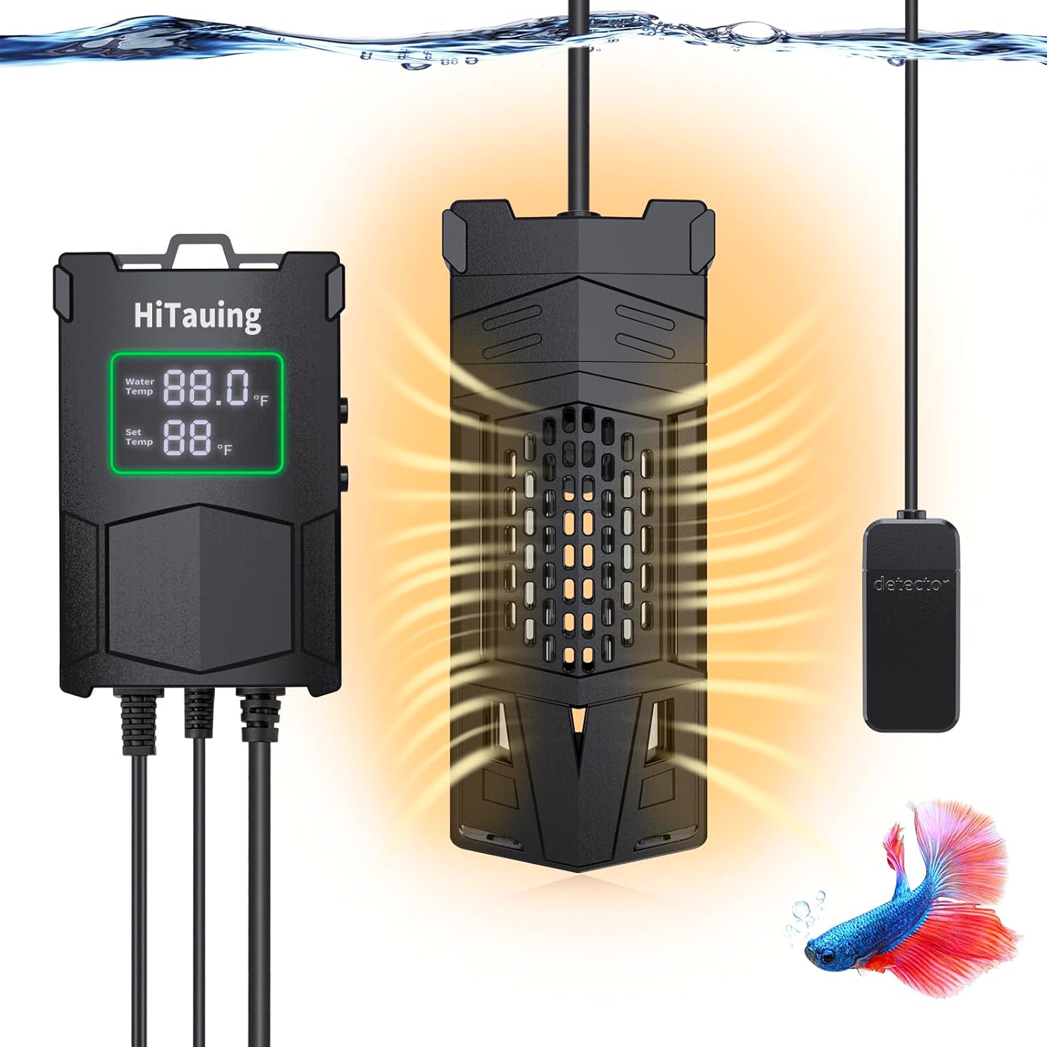 HiTauing Aquarium Heater 300W/500W/800W/1000W, Fish Tank Heater with Smart IC Chip & PID System Controller, Independent Temp Sensing Probe, Accurate Temp Control Heater for Saltwater and Freshwater