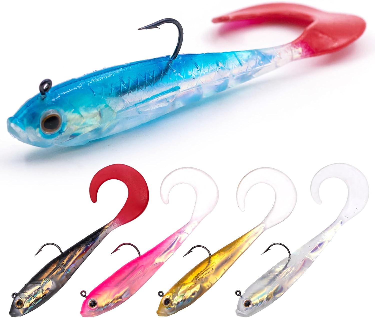 Pre-Rigged Swimbaits Jig Head - 5pcs Soft Plastic Lures with Hooks for Bass Fishing Freshwater Saltwater(1/8oz,1/4oz,1/2oz)