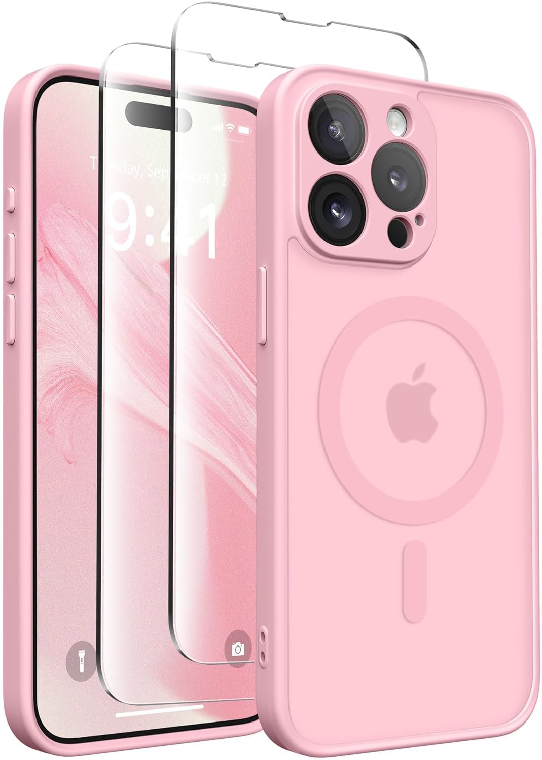 Magnetic for iPhone 15 Pro Max Case, [Compatible with MagSafe] [Full Camera Protection] [14FT Drop Protection] Shockproof Protective Slim Translucent Phone Case, Peach Pink