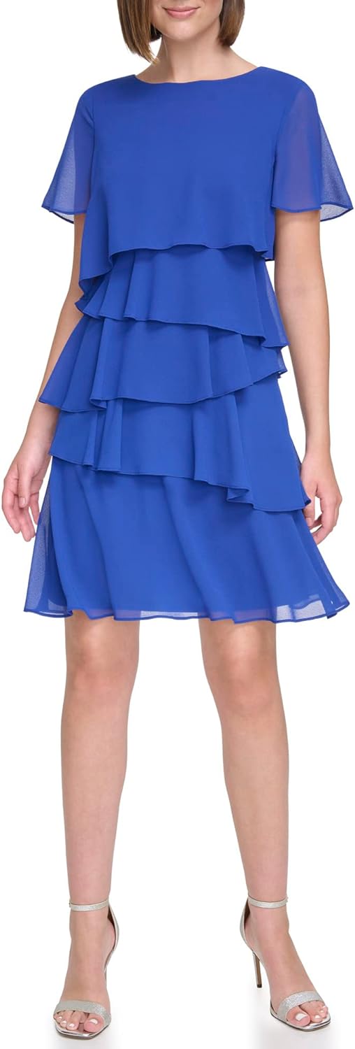 Jessica Howard Women' Chiffon Tiered Style Short Sleeve-Guest of Wedding Dress