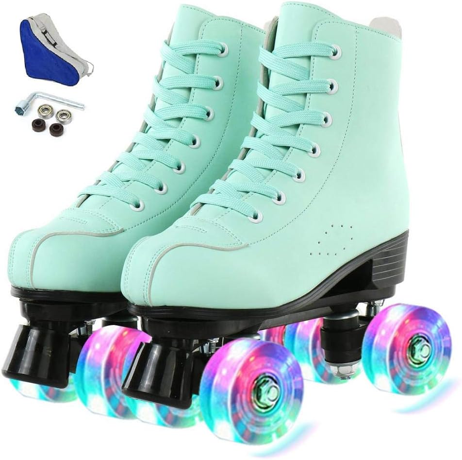 Roller Skates for Women Men Shiny Double Row Four Wheels Roller Skates Womens Roller Skates with Shoes Bag