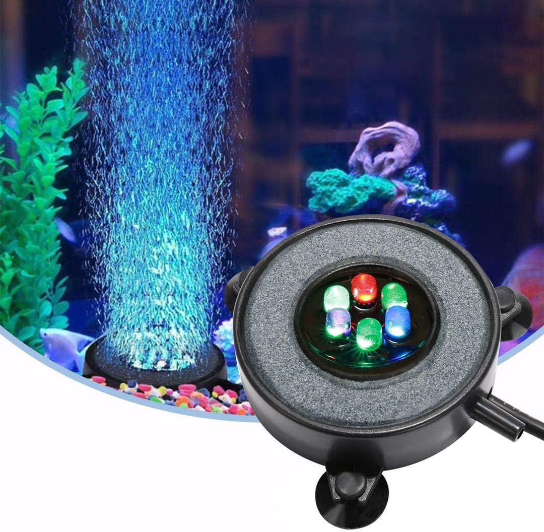 LED Aquarium Air Bubble Light Fish Tank Air Curtain Bubble Stone Disk with 6 Color Changing LEDs