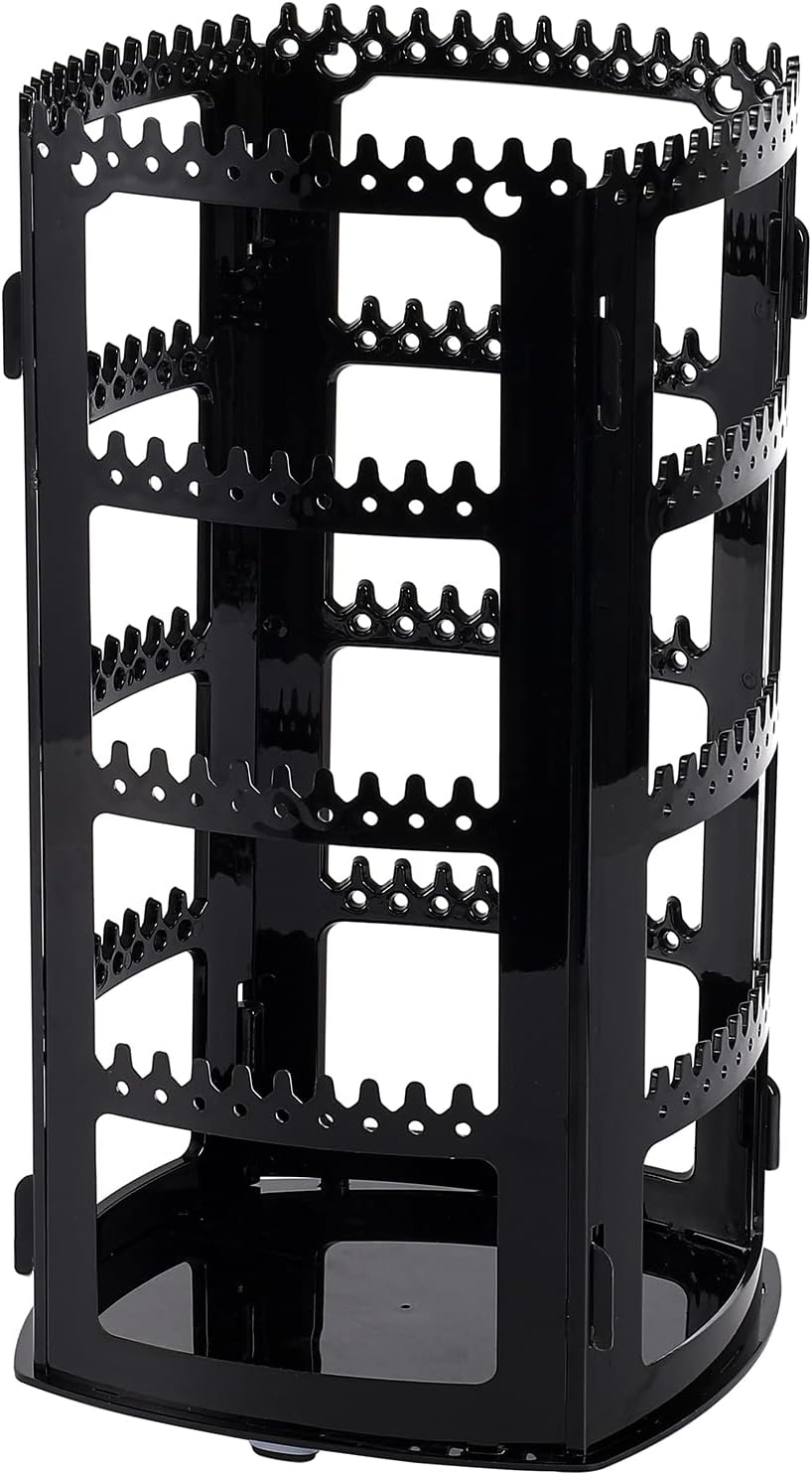 Sooyee 360 Rotating Earring Holder and Jewelry Organizer, 4 Tiers Jewelry Rack Display Classic Stand, 156 Holes and 160 Grooves for Necklaces Earrings Piercings, Black