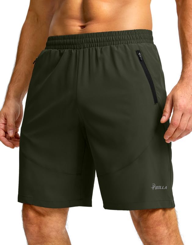 Pudolla Men' Workout Shorts 9 Lightweight Athletic Gym Shorts for Men Running Exercise Casual with Zipper Pockets