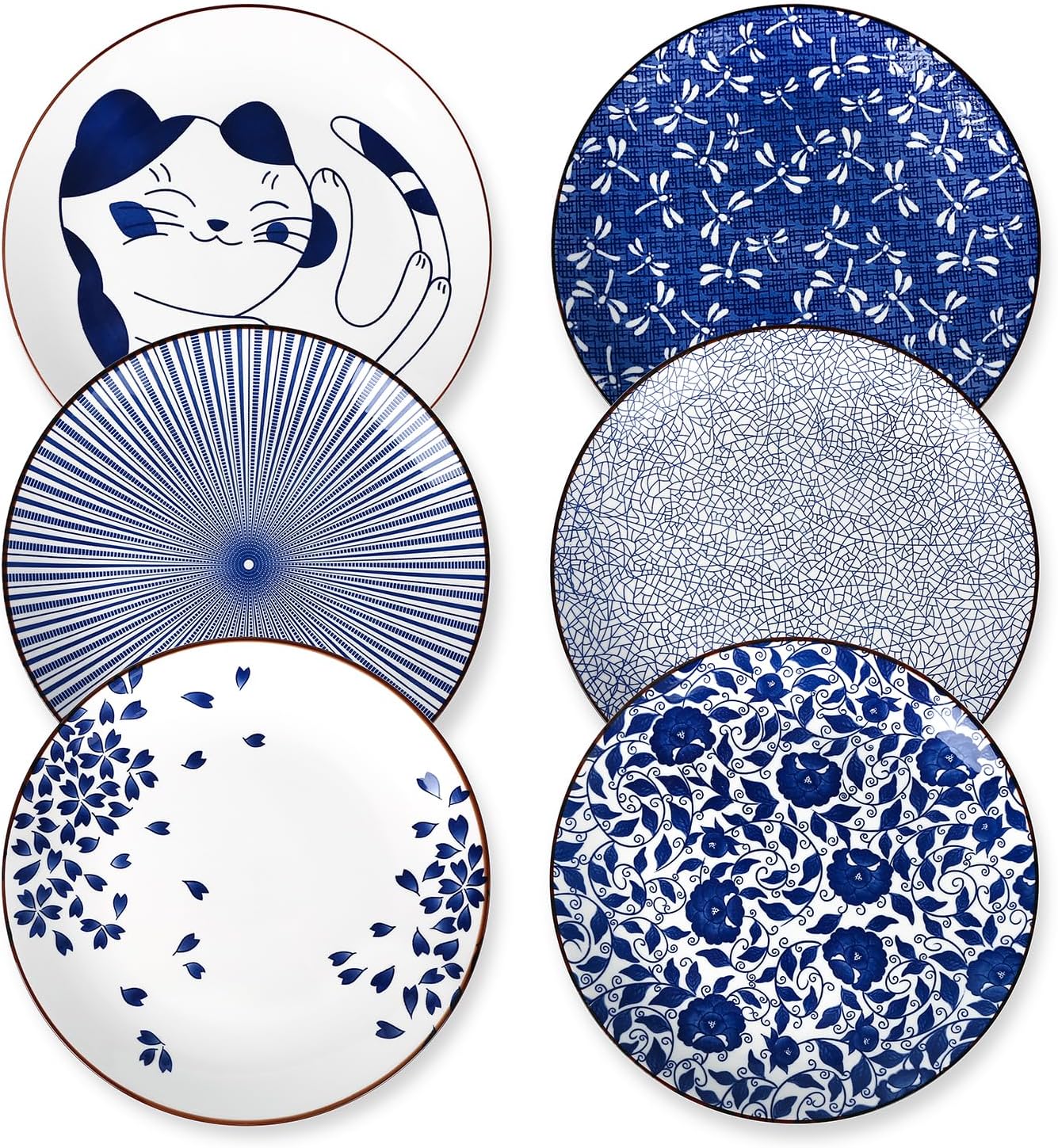 Selamica Porcelain Dinner Plates, 10 Inch Kitchen Serving Plates, Large Dessert Plates Ceramic for Salad Pasta Steak, Microwave Dishwasher Safe, Set of 6, Blue