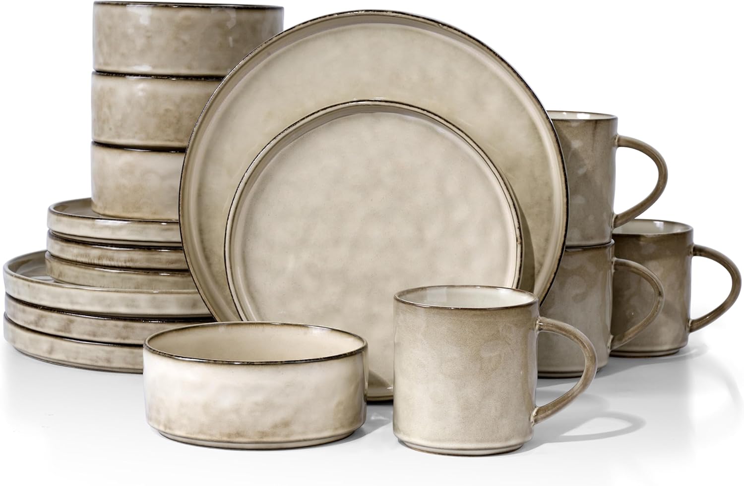 HaWare Dinnerware Sets, 16-Piece Stoneware Plates and Bowls Set, Dish Set for 4, Elegant Ceramic Dishware for Home Restaurant, Chip and Scratch Resistant, Microwave and Dishwasher Safe, Saturn Khaki