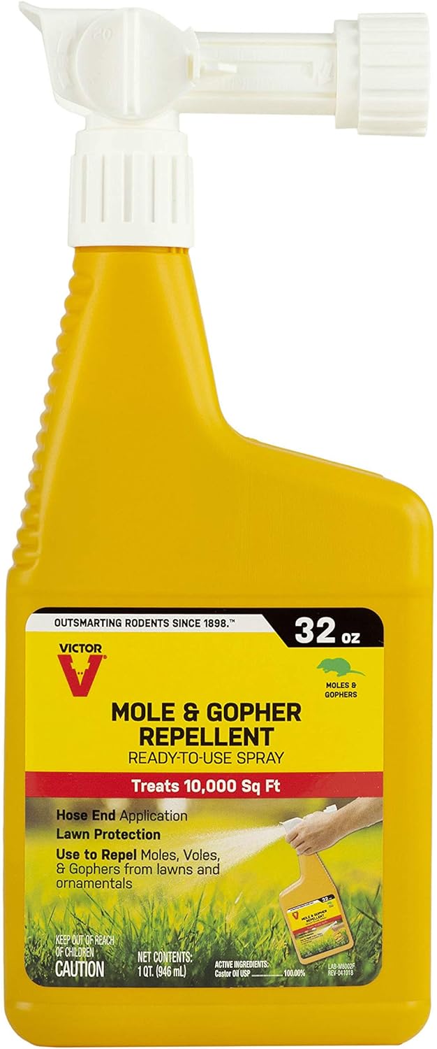 Victor M8002 Mole & Gopher Repellent Yard Spray  1 Bottle, 6 Count (Pack of 1), Yellow