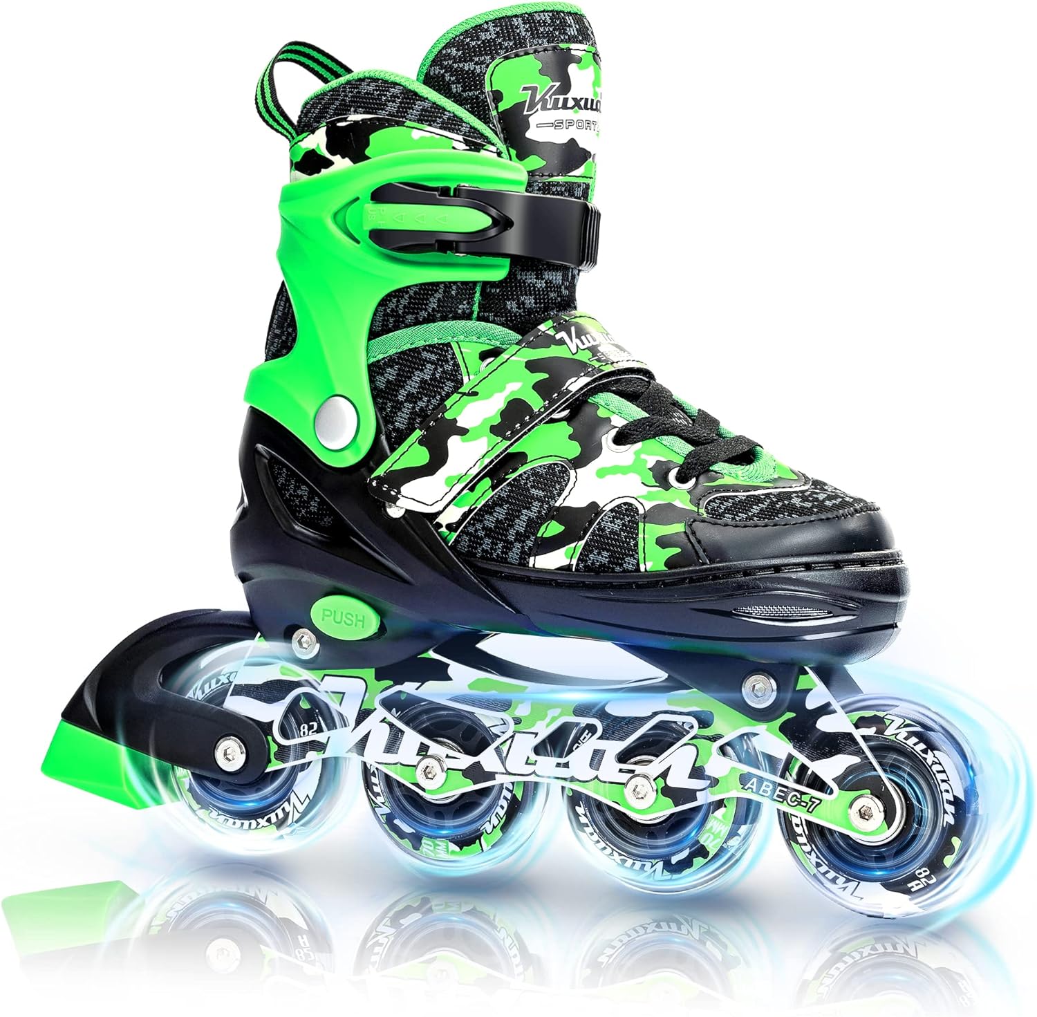 Kuxuan Skates Adjustable Inline Skates for Kids and Youth with Full Light Up Wheels Camo Outdoor Fun Illuminating Skates for Girls and Boys Beginner