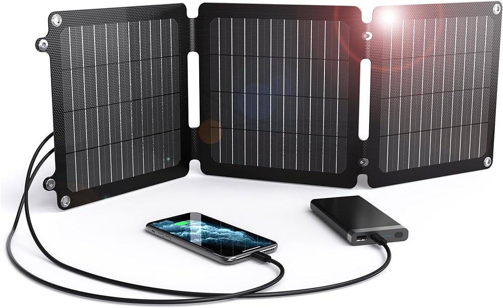 [Ultra-Fast Charging] BigBlue 20W ETFE Solar Charger with Kickstand, SolarPowa 20 Portable Solar Panel Charger with USB-A and USB-C, IP65 Waterproof, Compatible with iPhone, iPad, Samsung, LG etc.
