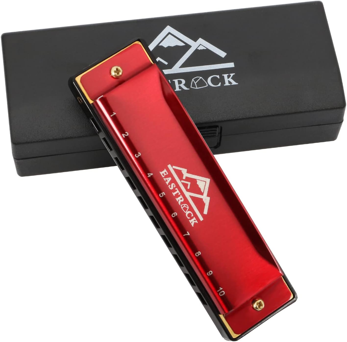 EastRock Blues Harmonica 10 Hole C Key with Case, Mouth Organ Harp, Diatonic Harmonica for Beginner, Adult, Kids, Professional, Students, Friends, Gifts (Red)