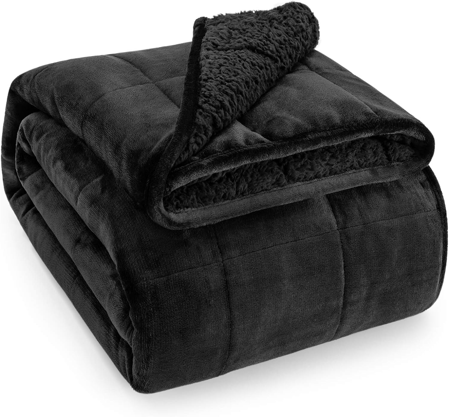 Wemore Sherpa Fleece Weighted Blanket for Adult 15 lbs Dual Sided Cozy Fluffy Heavy Blanket,Ultra Fuzzy Throw Blanket with Soft Plush Flannel Top,60 x 80 inches Black on Both Sides