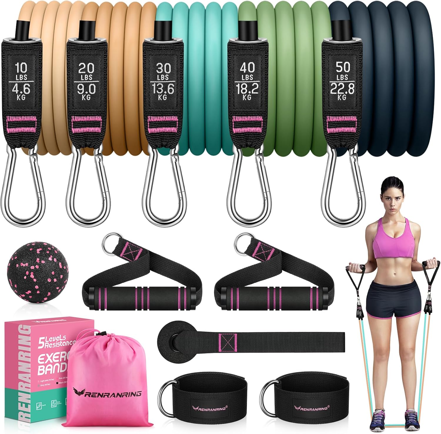 Resistance Bands for Working Out, 150LBS Exercise Bands, Workout Bands, Resistance Bands Set with Handles for Men Women, Legs Ankle Straps for Muscle Training