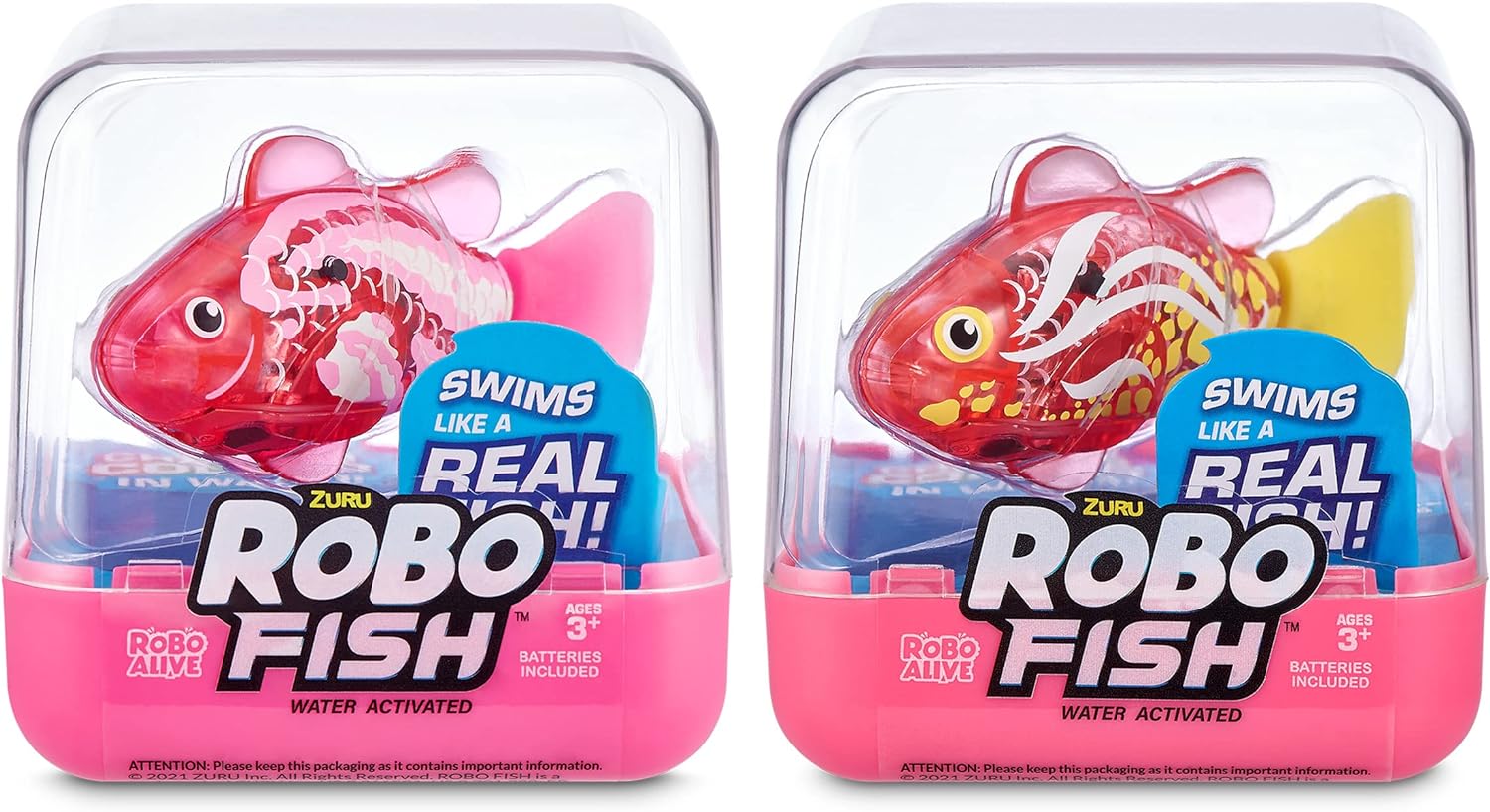 Robo Alive Robo Fish Series 2 (Hot Pink   Pink 2 Pack) by ZURU Robotic Swimming Fish Water Activated, Changes Color, Comes with Batteries, Amazon Exclusive,Multi,7165H