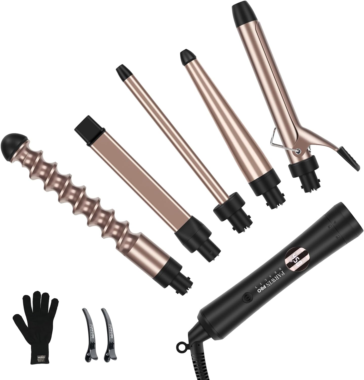 5 in 1 Curling Iron Set, Curling Wands Set with 1 Extra Long 9