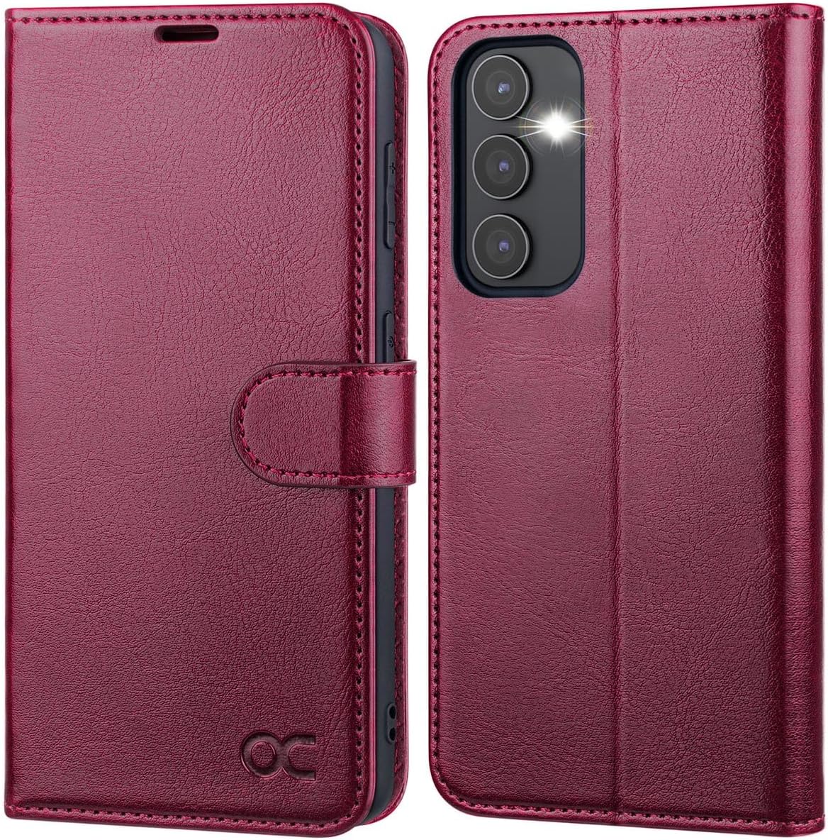 OCASE Compatible with Galaxy S23 FE 5G Wallet Case, PU Leather Flip Folio Case with Card Holders RFID Blocking Kickstand [Shockproof TPU Inner Shell] Phone Cover 6.4 Inch (2023) - Burgundy