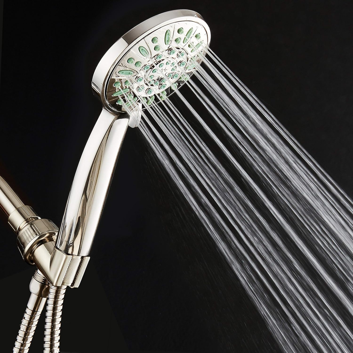 AquaDance Antimicrobial/Anti-Clog High-Pressure 6-setting Hand Shower, Microban Nozzle Protection from Growth of Mold, Mildew & Bacteria for Stronger Shower! Brushed Nickel Finish