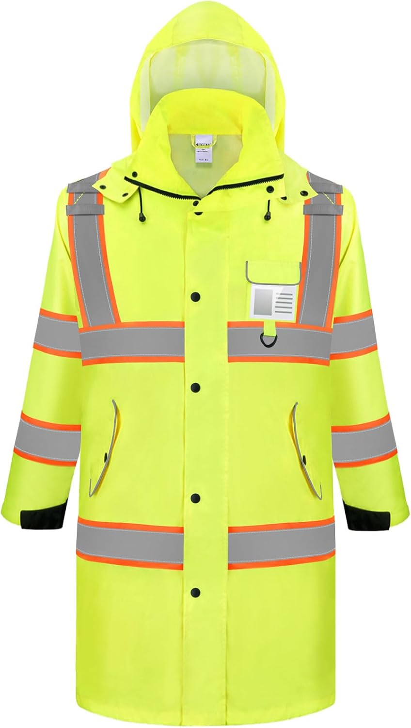 TICONN Reflective Rain Jacket, Waterproof Hi Vis Safety Jacket, Heavy Duty Class III High Visibility Trench Coat