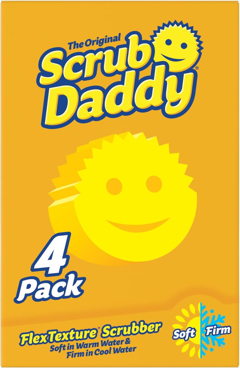 Scrub Daddy Original Smiley Sponge Anti-Scratch Washable Reusable Kitchen and Bathroom Scouring Sponge Flextexture  Pack of 4