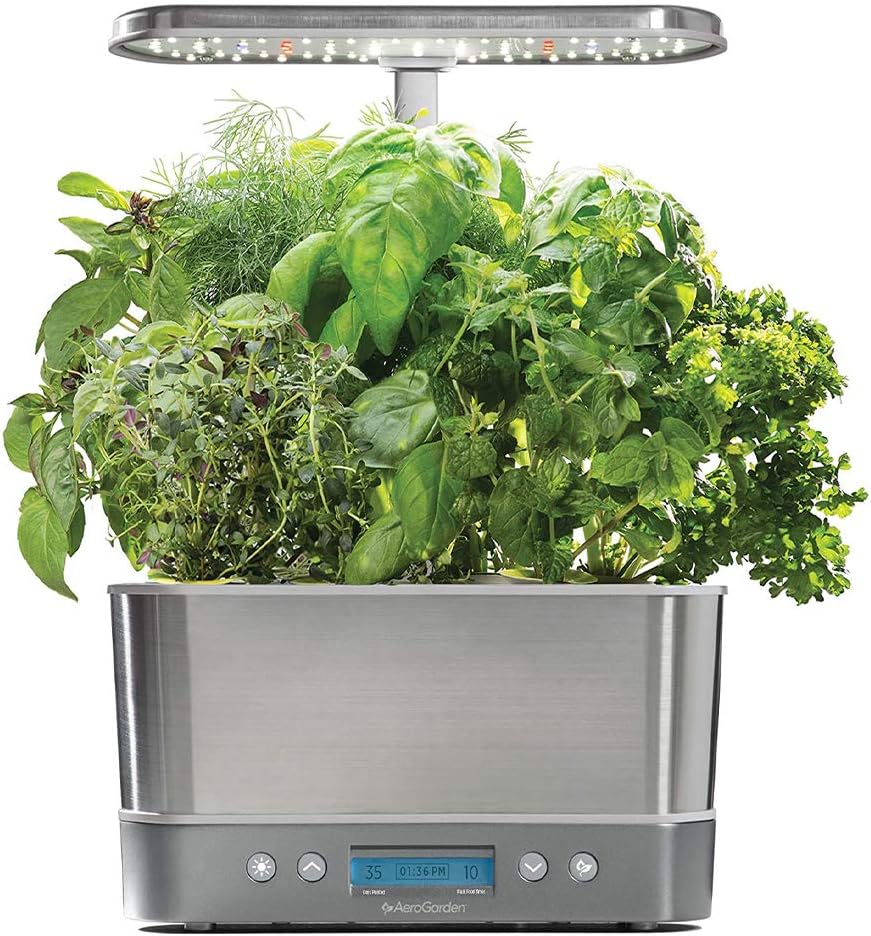 AeroGarden 901104-1200 In-Home Garden Harvest Elite LED Grow Light System Kit, Stainless Steel