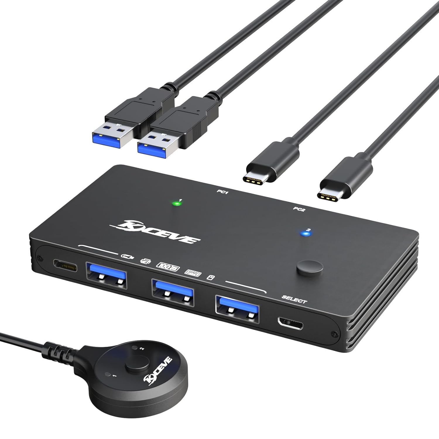 USB 3.0 Switch for 2 USB C Laptop, KCEVE USB 3.2 10Gbps 2 in 4 Out USB C Switcher for 2 PC Share 4 USB Devices, Printer, Scanner, Mouse, Keyboard, with 2 USB C-C cables