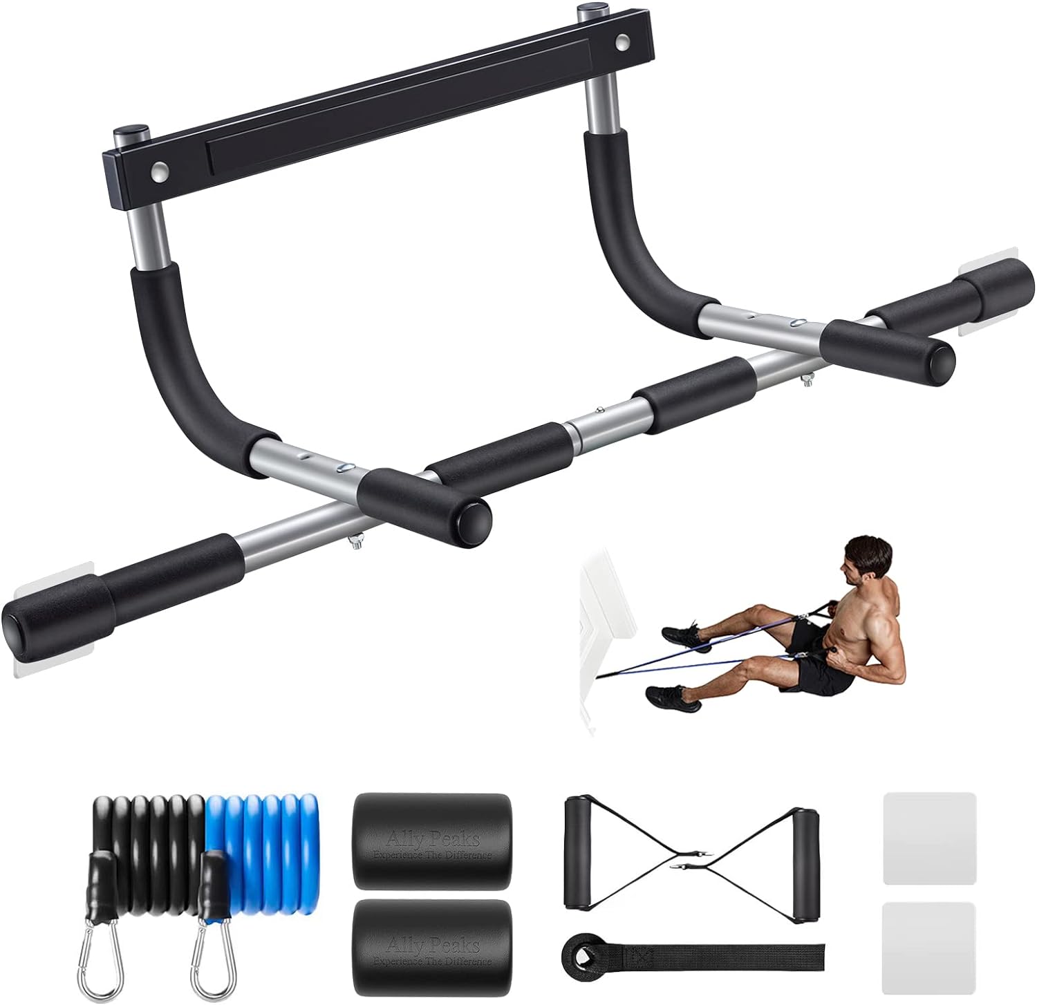 Ally Peaks Pull Up Bar for Doorway | Thickened Steel Max Limit 440 lbs Upper Body Fitness Workout Bar| Multi-Grip Strength for Doorway | Indoor Chin-Up Bar Fitness Trainer for Home Gym Portable |180