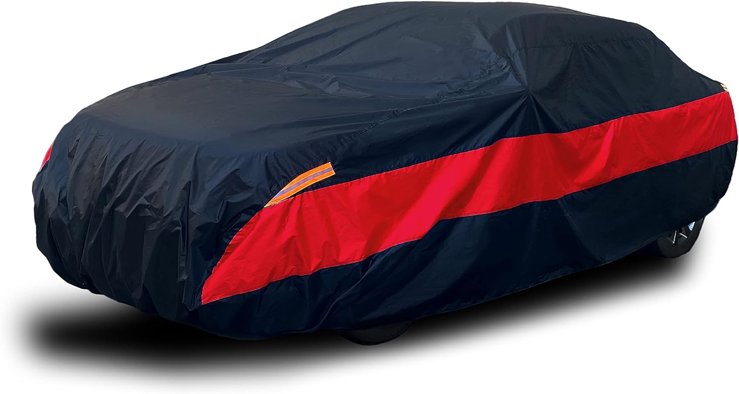 Outdoor Car Cover All Weather Waterproof Windproof Snowproof UV Protection Full car Cover, Universal Fit for Sedan (Fit Sedan Length 186-193 inch, Red)
