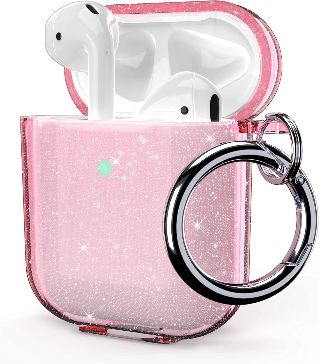 ULAK Compatible with AirPods Case Cover, Clear AirPods 2nd Generation Protective Cover Soft TPU Transparent Shockproof Case Accessories with Keychain for AirPod 2 & 1 [Front Led Visible]-Pink