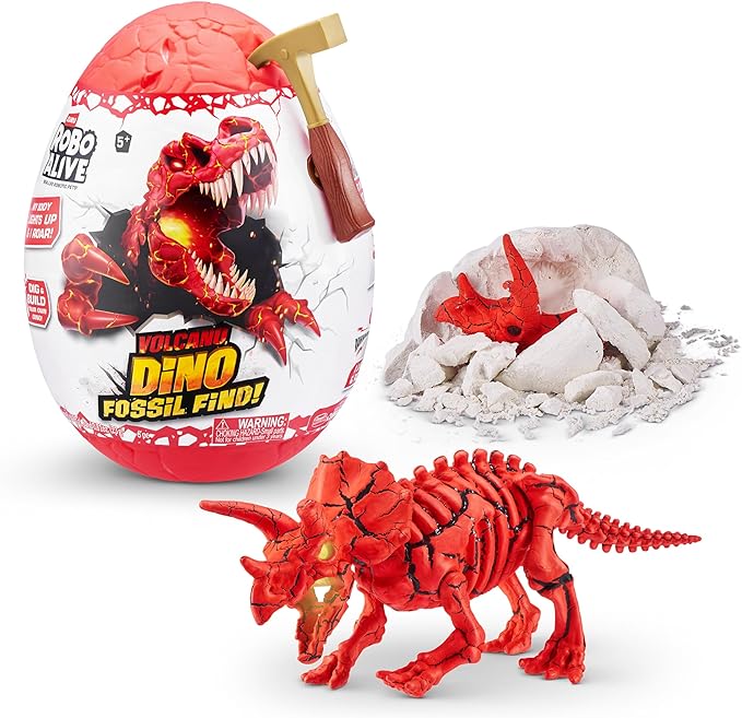 Robo Alive Volcano Dino Fossil Find Triceratops by ZURU Boys Age 5  Dig and Discover, STEM -Excavate Prehistoric Fossils, Educational Toys, Great Science Kit Gift (Triceratops)