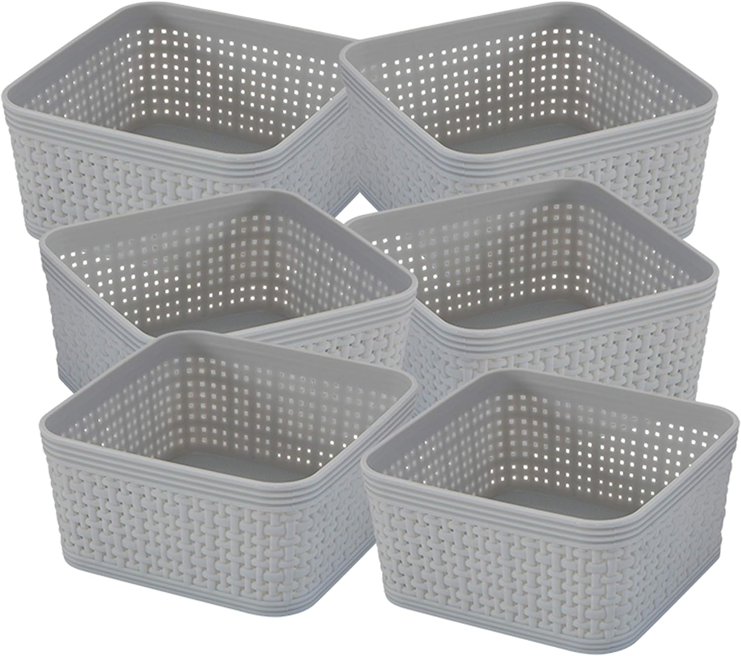 Simplify 6 Pack Organizing Set | Square Bins | Multipurpose | Office | Desk | Dorm | Bathroom | Storage Basket | Small Items | Accessories | Grey