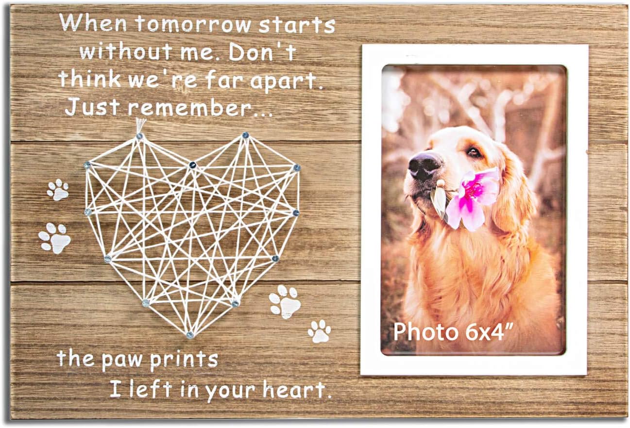 Dog Cat Memorial Gifts - Paw Prints Sympathy Picture Frame for Pet Loss - 4x6 Inches Photo