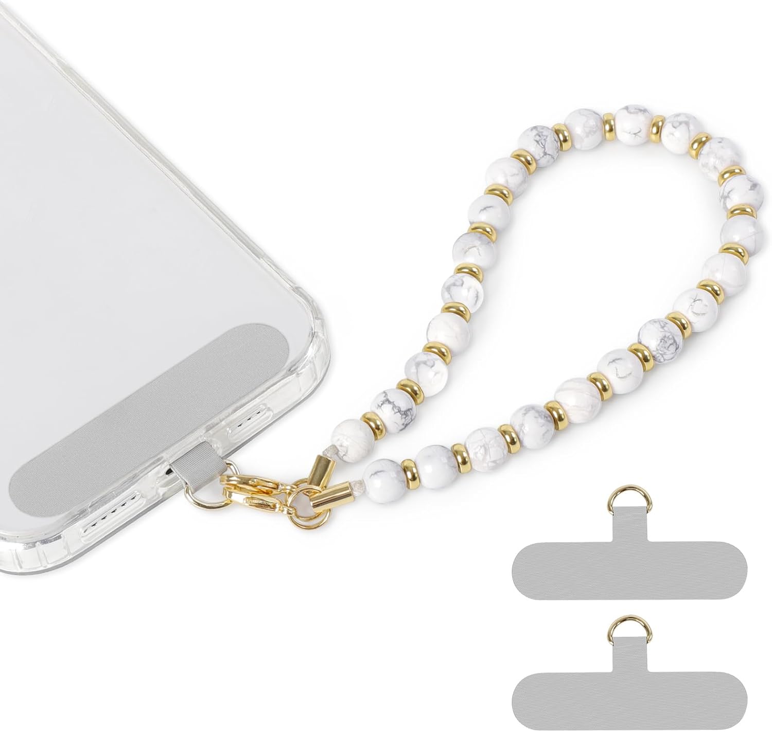 SHANSHUI Phone Charm, 2 x Durable Phone Tabs Detachable Phone Wrist Strap Chain Free Hands Beaded Cell Phone Wristlet Lanyard Fitting for iPhone & More Smartphones