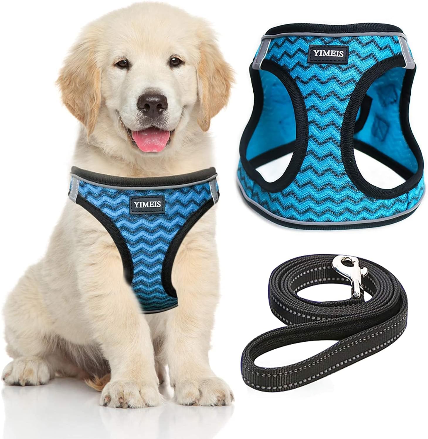 YIMEIS Dog Harness and Leash Set, No Pull Soft Mesh Pet Harness, Reflective Adjustable Puppy Vest for Small Medium Large Dogs, Cats (Blue, Medium (Pack of 1)