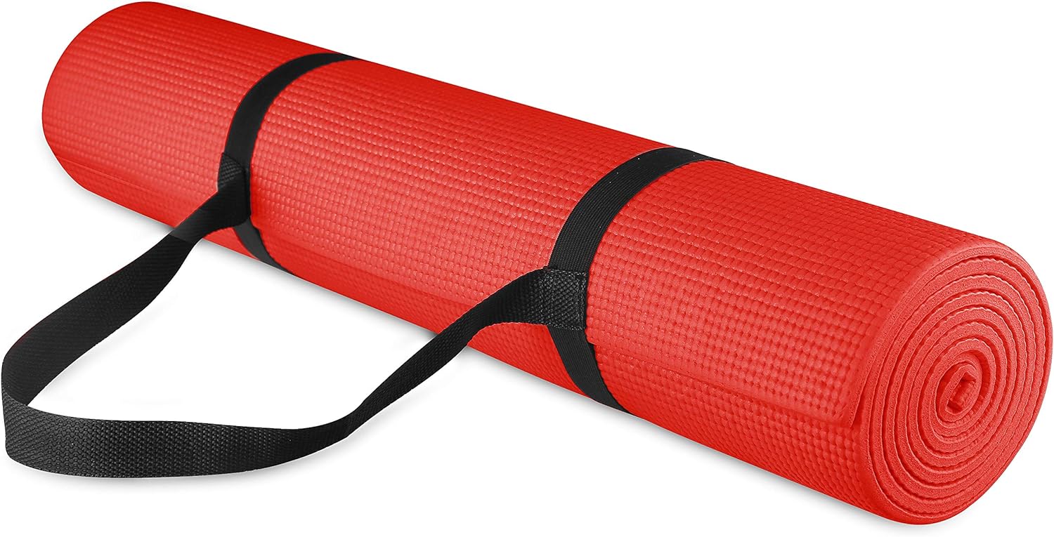 Signature Fitness All Purpose 1/4-Inch High Density Anti-Tear Exercise Yoga Mat with Carrying Strap with Optional Yoga Blocks, Multiple Colors