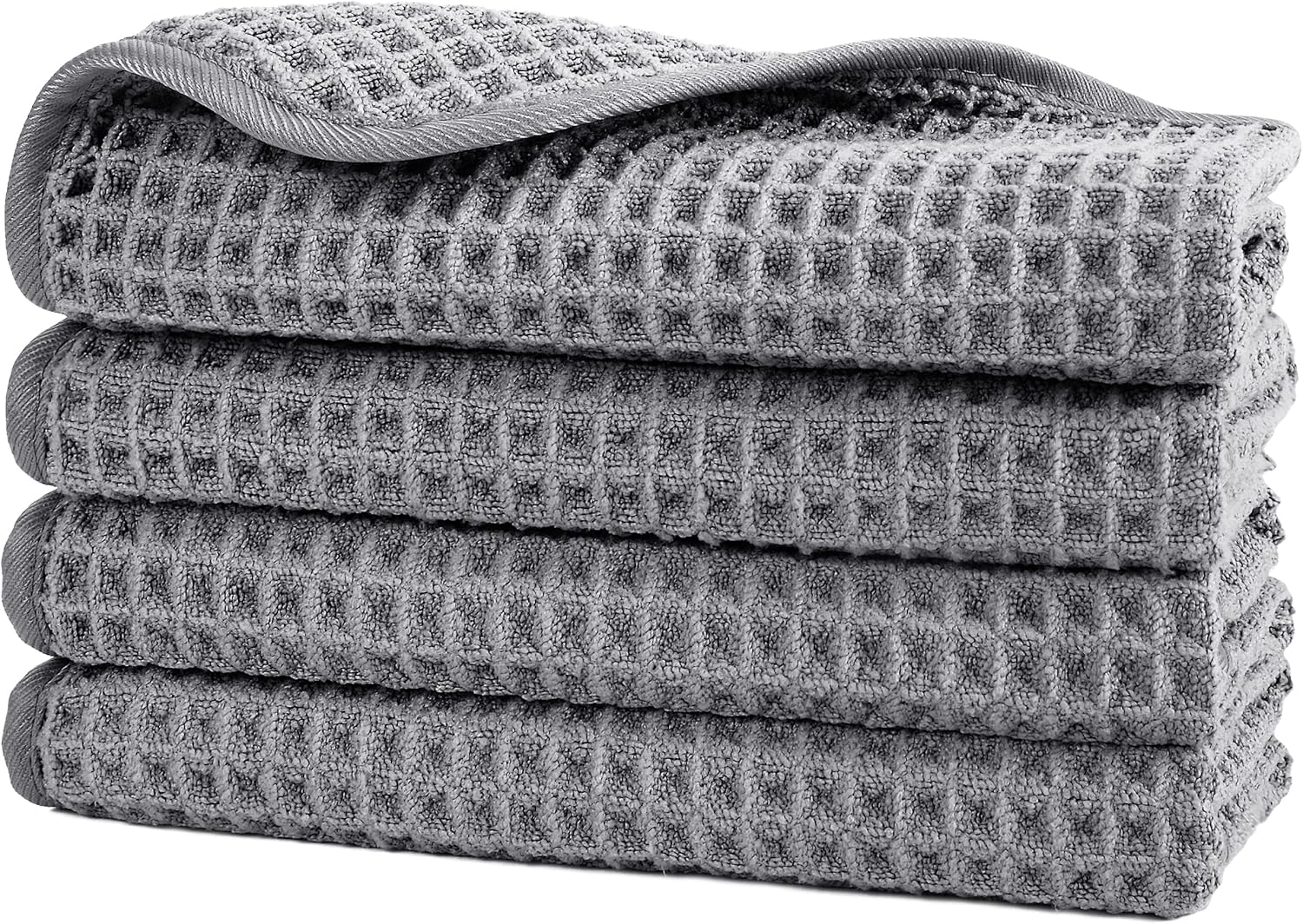 POLYTE Microfiber Lint Free Washcloth Face Towel, 13 x 13 in, 4 Pack (Gray, Waffle Weave)